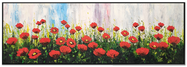 Field of Poppies - Beautiful Stylized Depiction of Bright Red Poppies, size 70x200cm