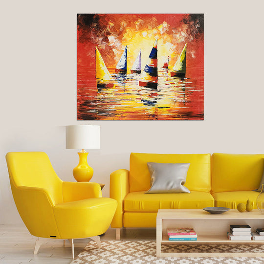 Sails in the Sun - Stunning Seascape Themed Hand Painted Modern Art